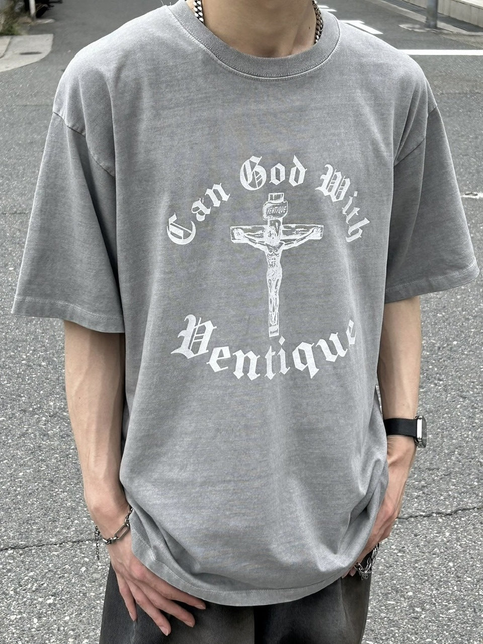 大阪店WEB限定【Chikashitsu +】box fit jesus t-shirt (2color)