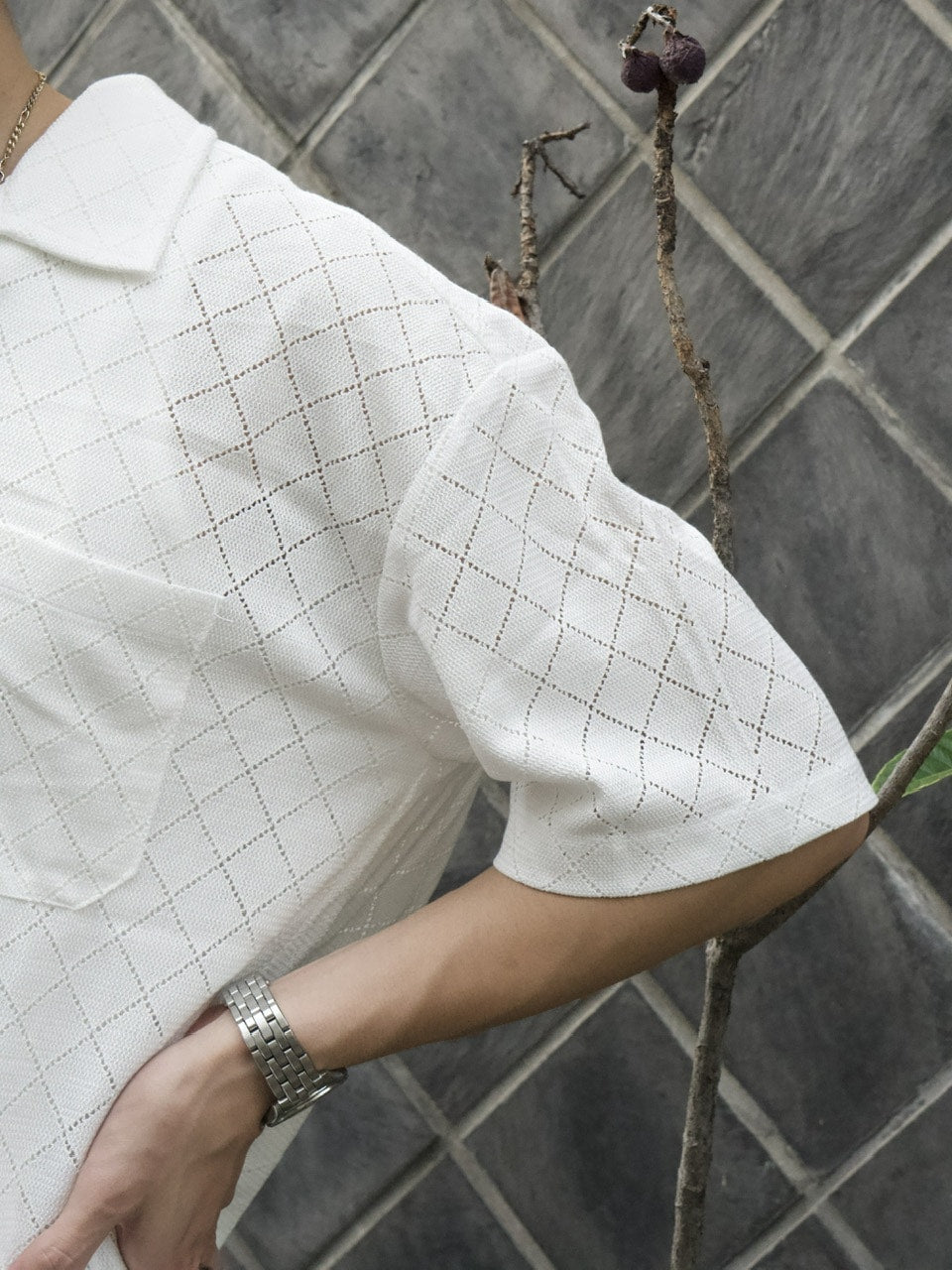 東京店WEB限定受注制【Chikashitsu +】argyle knit open color shirt (3color)