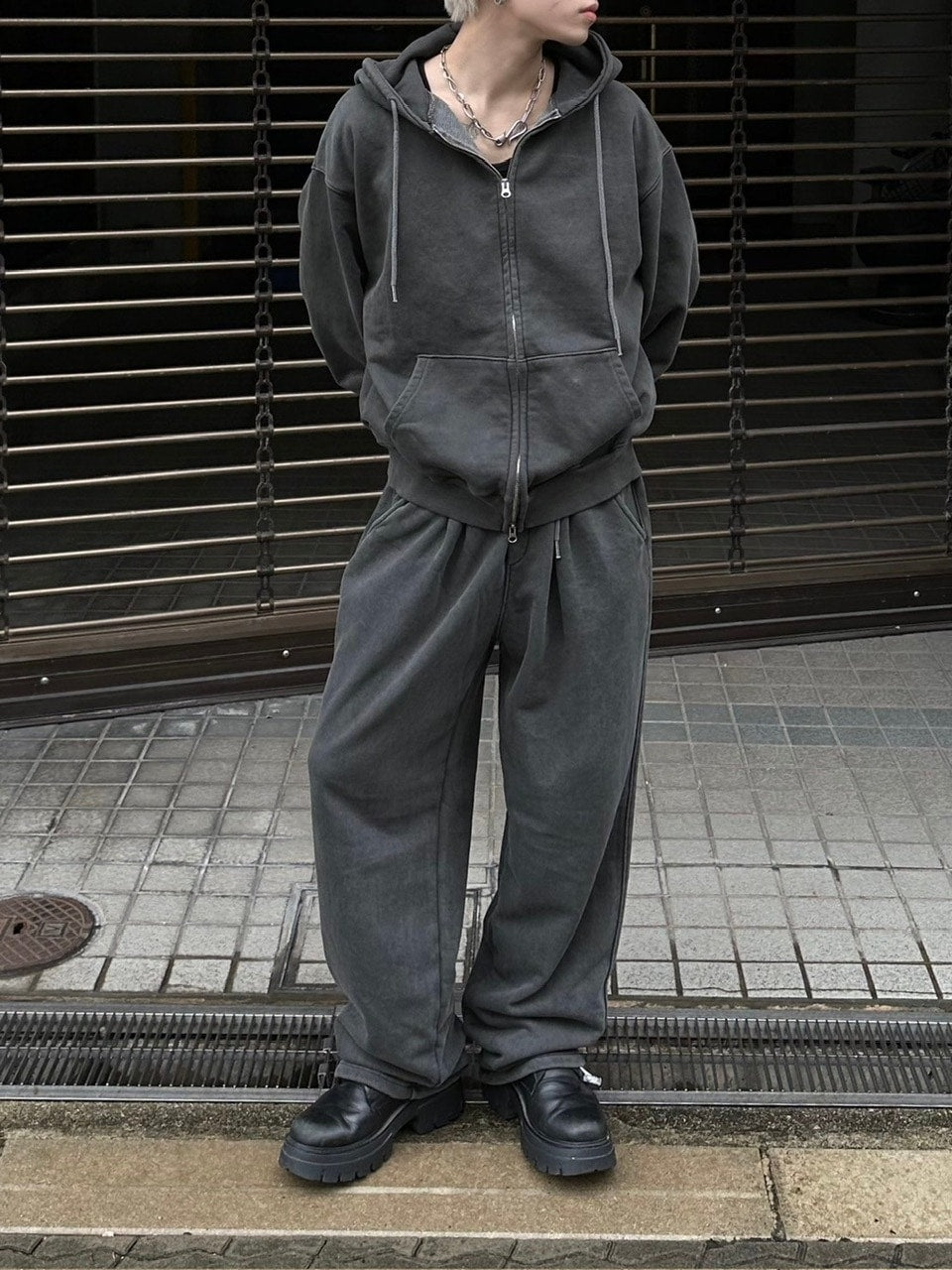 受注制【Chikashitsu +】unisex pigment wash string sweat pants (4color)