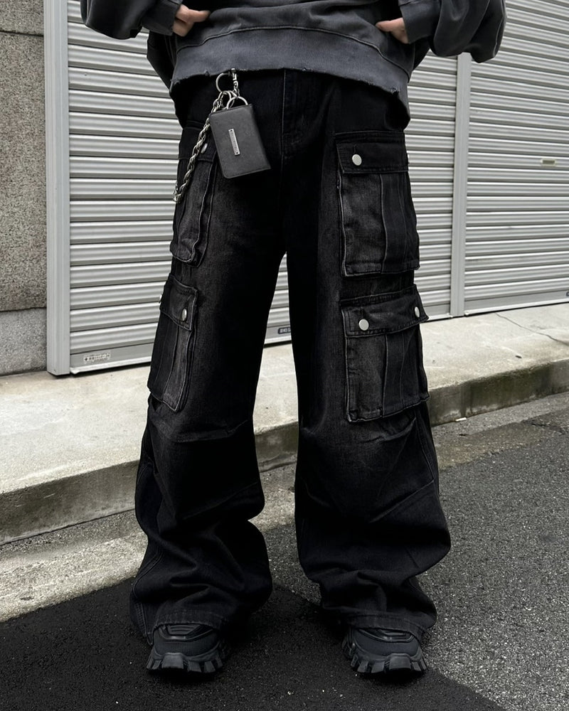 大阪店WEB限定受注制【Chikashitsu +】multi pocket cargo denim pants