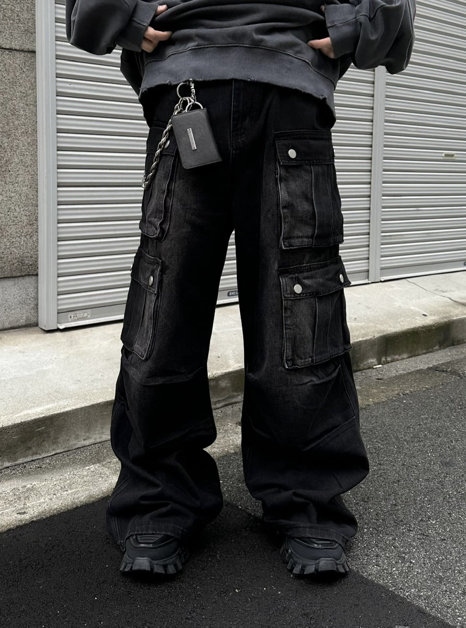 大阪店WEB限定受注制【Chikashitsu +】multi pocket cargo denim pants