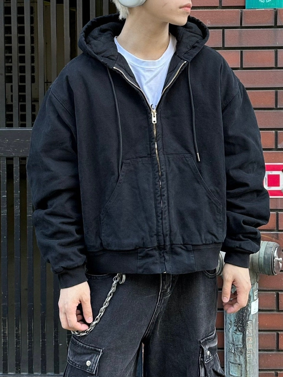 受注制【Chikashitsu +】cropped hooded work blouson (2color) / 【チカシツプラス】クロップドフードジップアップパーカーワーク長袖ブルゾン