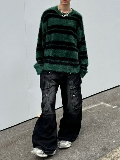 受注制【Chikashitsu +】hairy border knit (3color) / 【チカシツプラス】ヘイリーボーダーニット