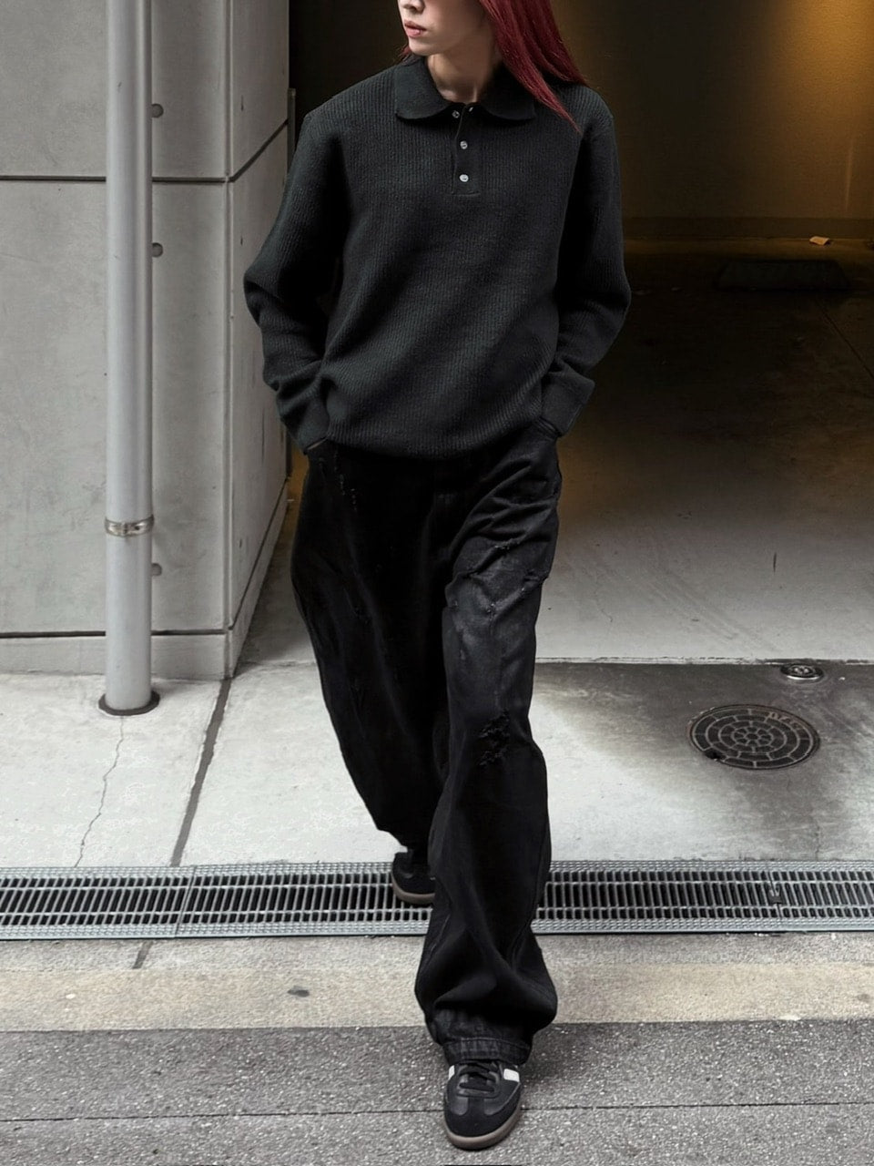 受注制【Chikashitsu +】wool touch lib knit polo (4color) / 【チカシツプラス】ウールタッチリブ長袖ニット