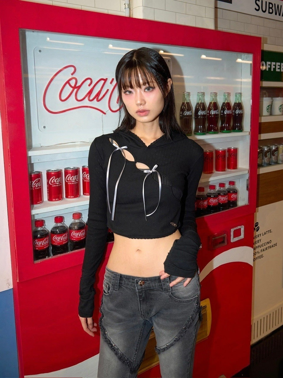 【CHERRYQUIRI】wave lace ribbon hoody / 【チェリーキュリー】ウェイブレースリボン長袖パーカー