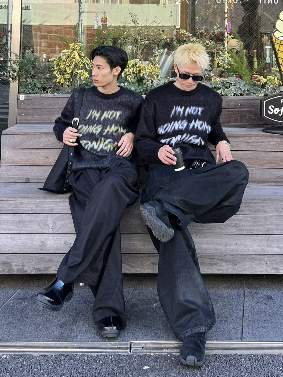 受注制【Chikashitsu +】unisex slogan knit (4color)