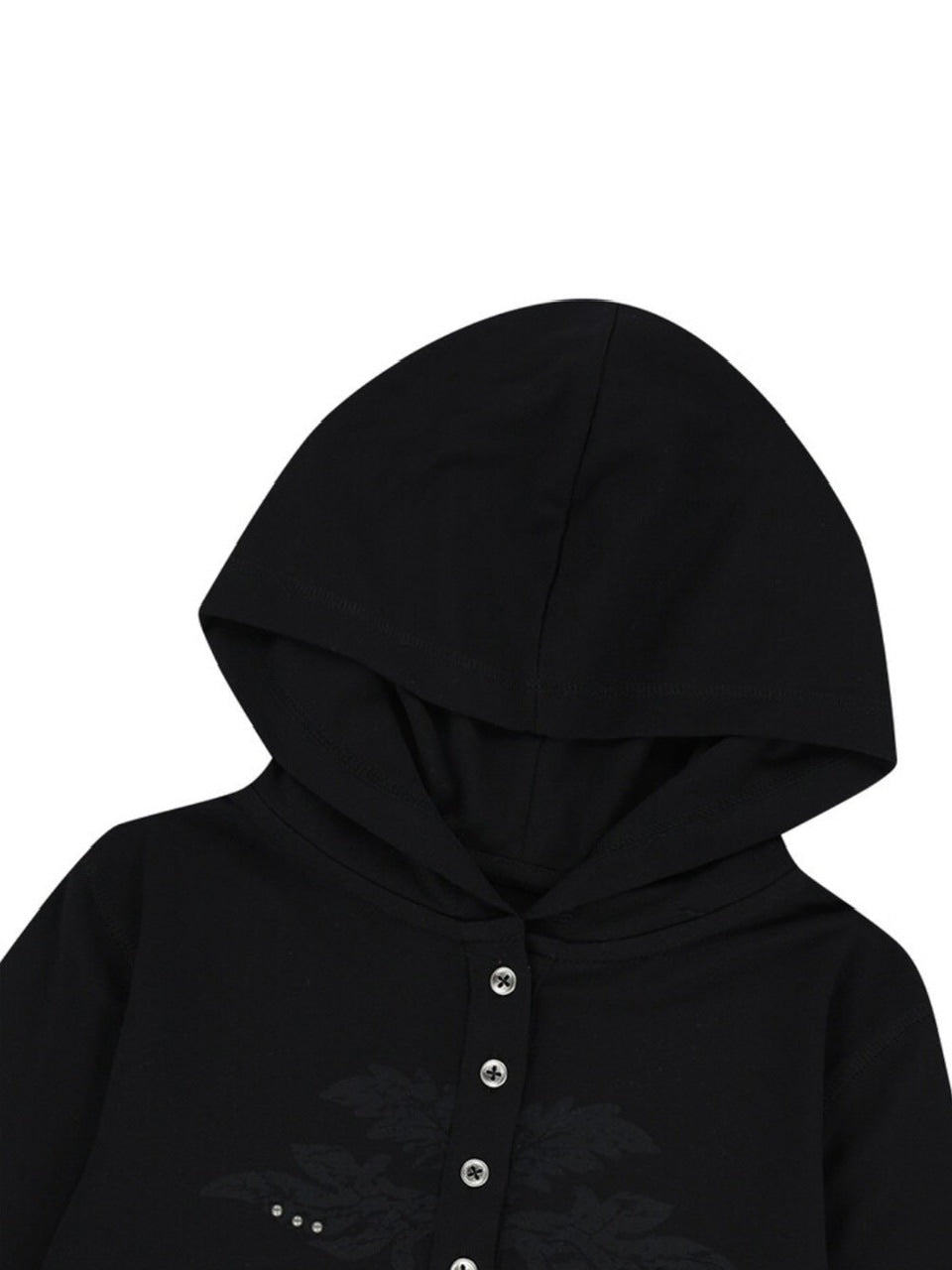 【AAKAM】Studded Leaf Hooded Long Sleeve