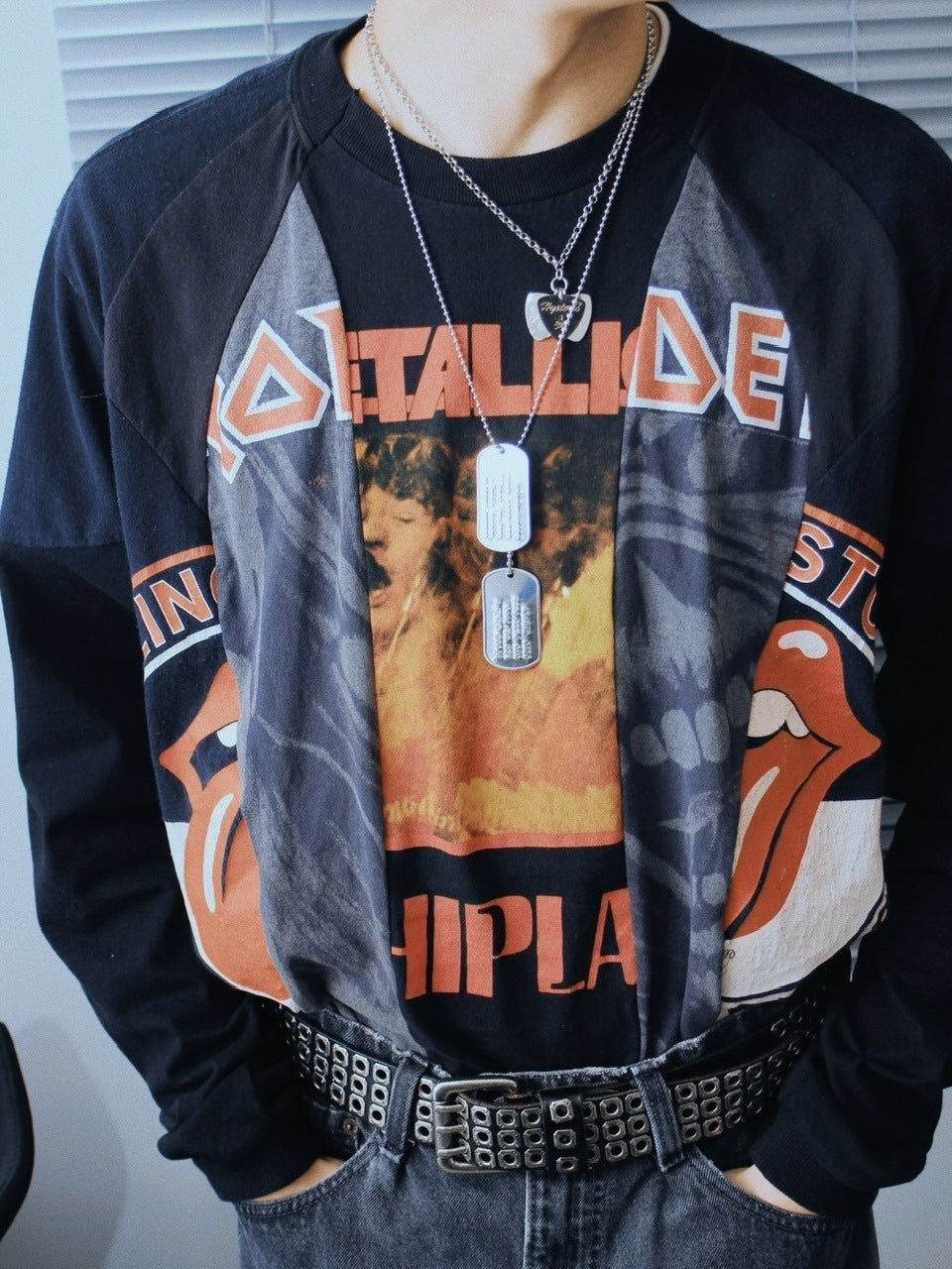【Re +】cutting switch long sleeve (black)