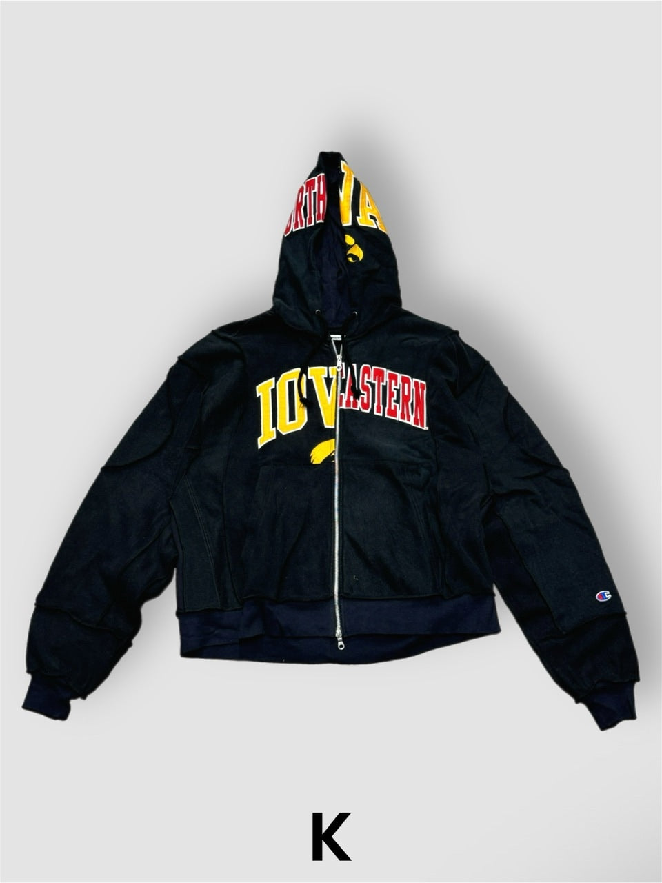 【Re +】double zip cutting switch hoodie (black)