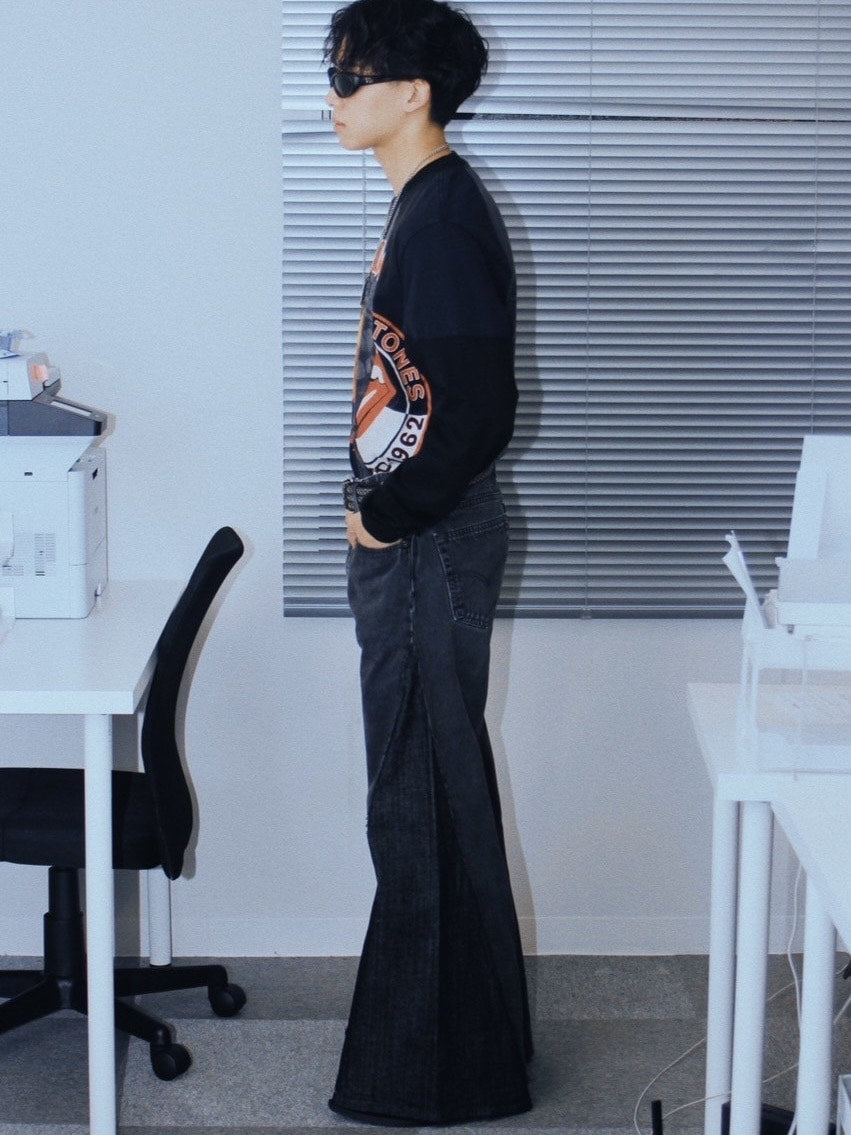 【Re +】newold docking flare denim pants (black)