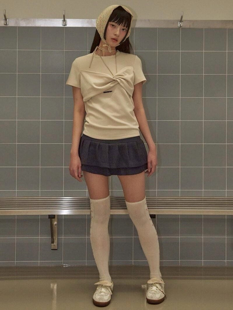 【ODDONEOUT】TWIST DRAPE STRING TOP / 【オッドワンアウト】ツイストドレープストリング半袖Tシャツ