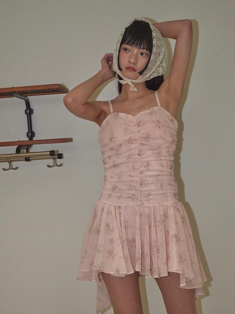 【ODDONEOUT】FLOWER SHIRRING ONE PIECE / 【オッドワンアウト】フラワーシャーリングキャミソールワンピース