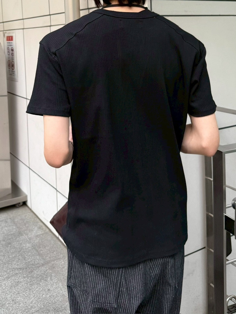 Chikashitsu +】henry neck half sleeve tee (3color