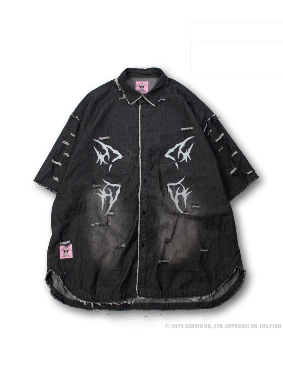 【GALFY×KUROMI】イルガルフィーボロボロデニム半袖BIGシャツ