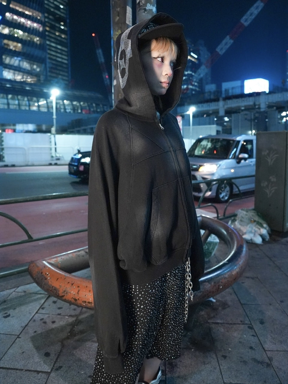 【NMTXU】rhinestone design zip parka / 【エヌエムティーエックスユー】ラインストーンデザインダブルジップパーカー