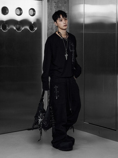 【Rosen Kreuz】EYELET EDGE Set-Up LAYERED SWEAT PANTS