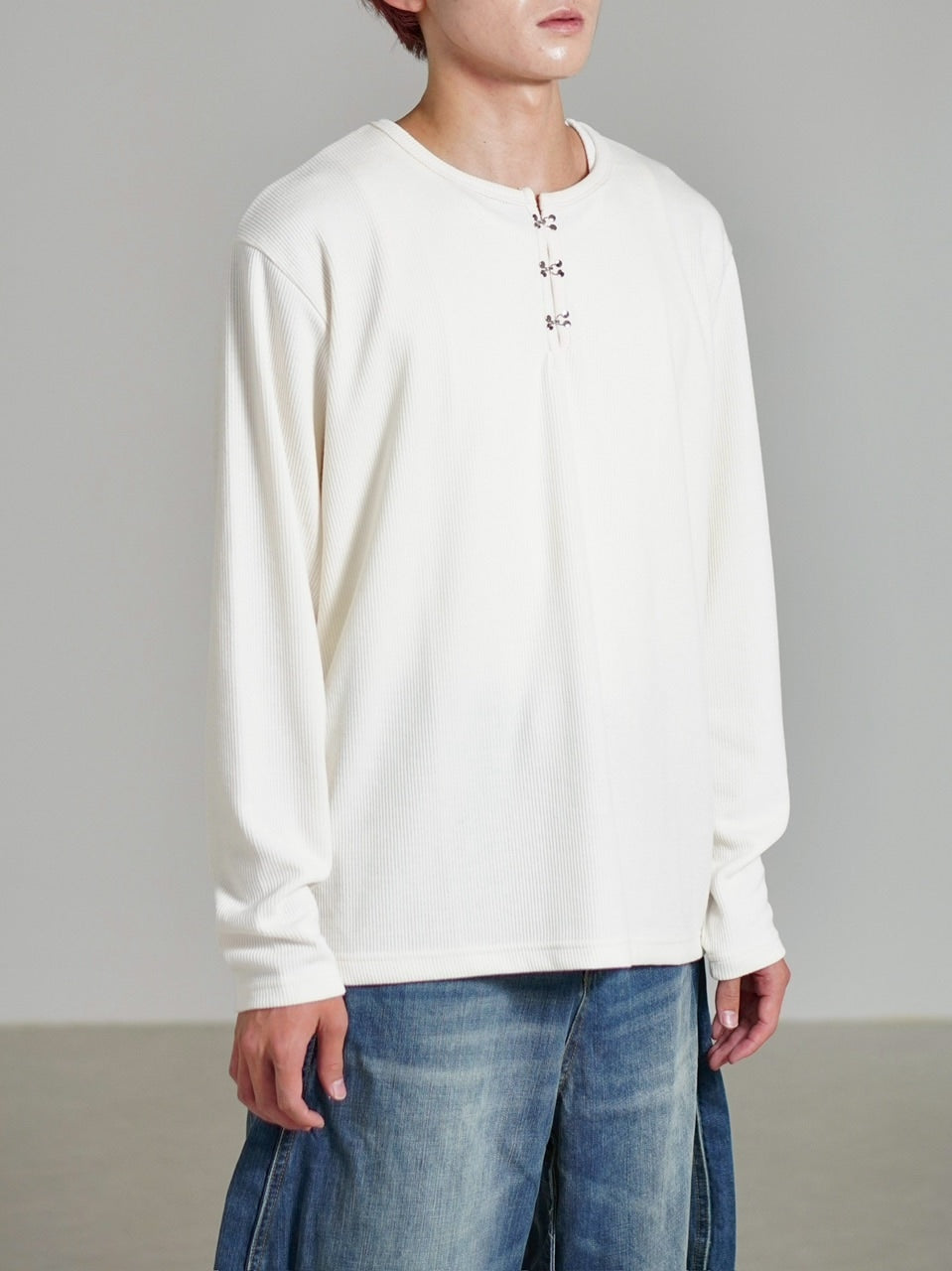 受注制【Chikashitsu +】front hook long sleeve knit / 【チカシツプラス】フロントフック長袖ニット (4color)
