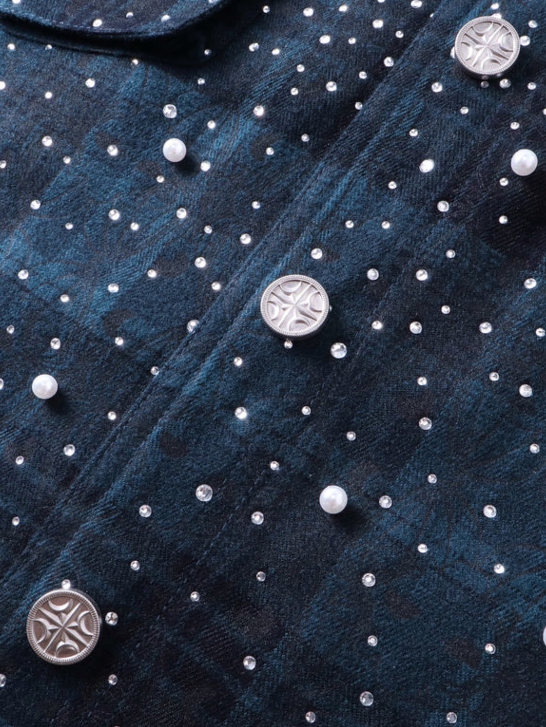 【The Boy Has No Patience】TBHNP LUMINOUS DAWN RHINESTONE PEARL BAT PATTERN L-S SHIRT / 【ザボーイハズノーペーシェンス】ラインストーンチェックシャツ