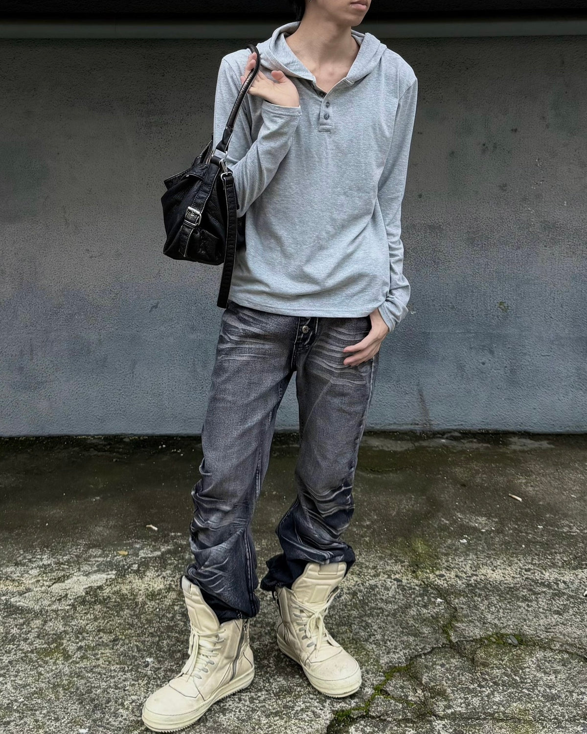 受注制【nmtc+】Henley neck hooded top (2color)