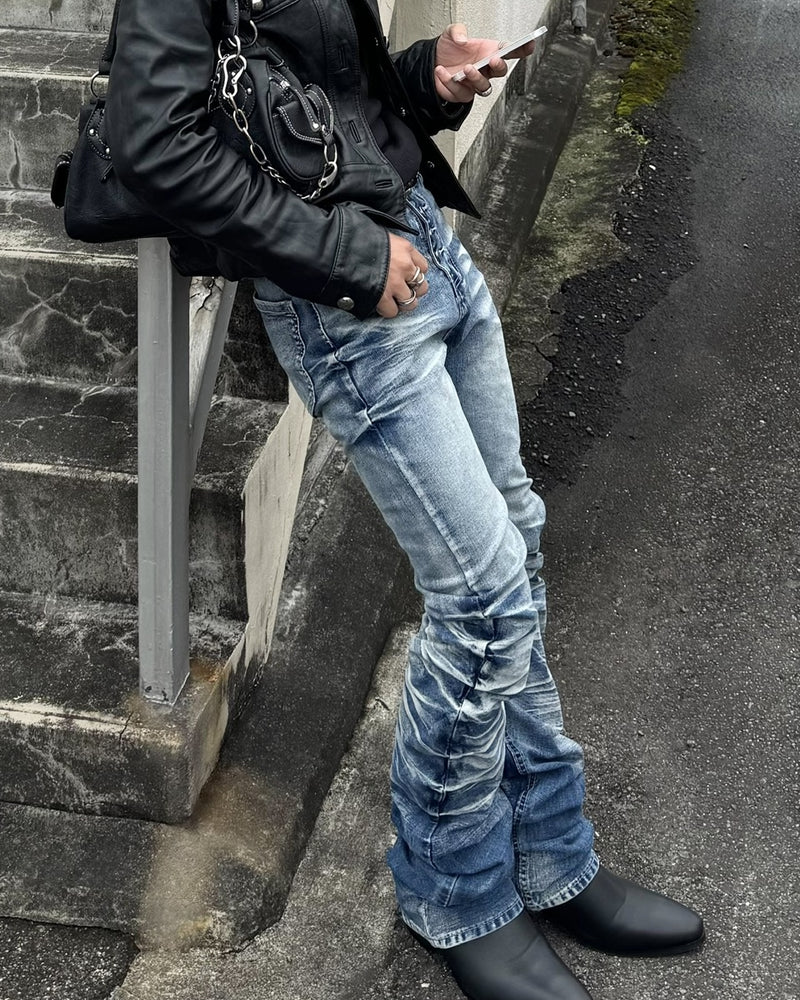 国際配送【RENOL】vintage washed knee pleat denim pants