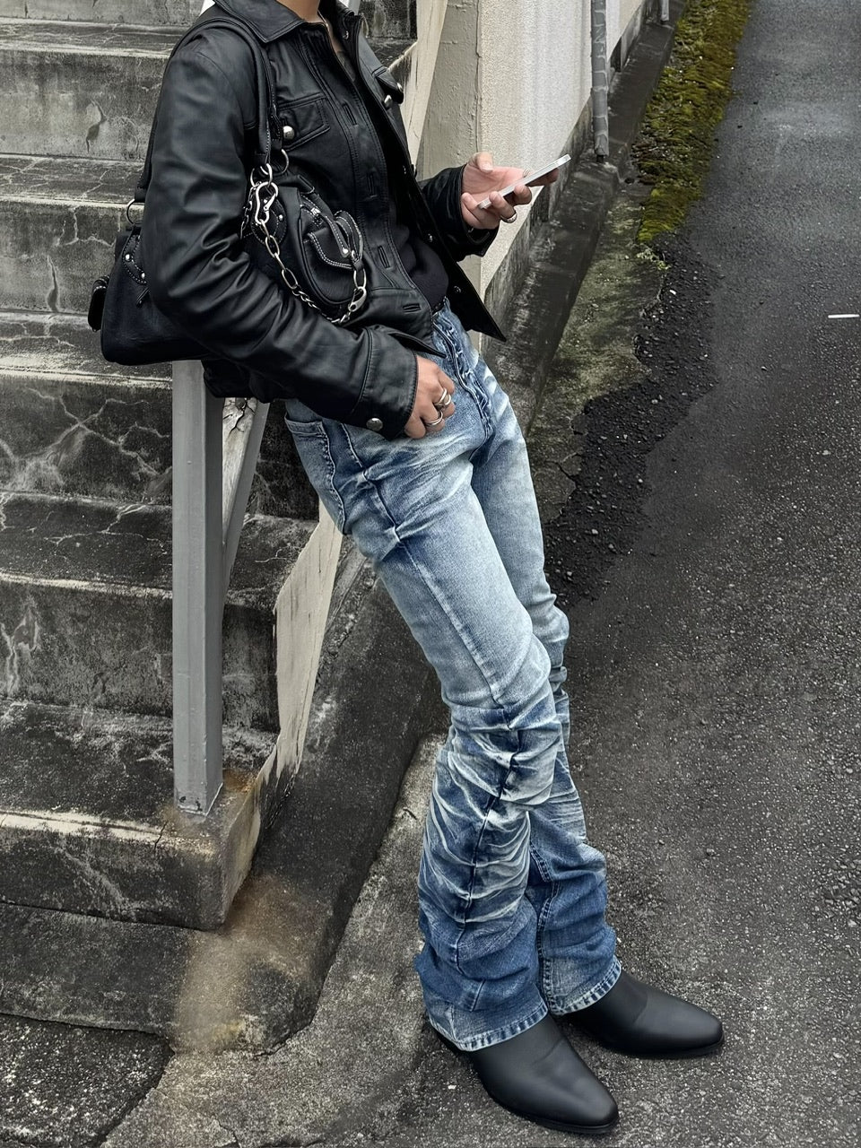 国際配送【RENOL】vintage washed knee pleat denim pants
