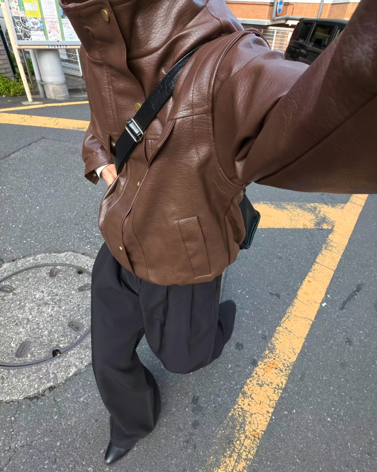 国際配送【RENOL】faux leather collared jacket