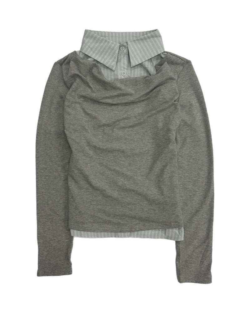 受注制【Chikashitsu +】slim fit layered shirt (2color)