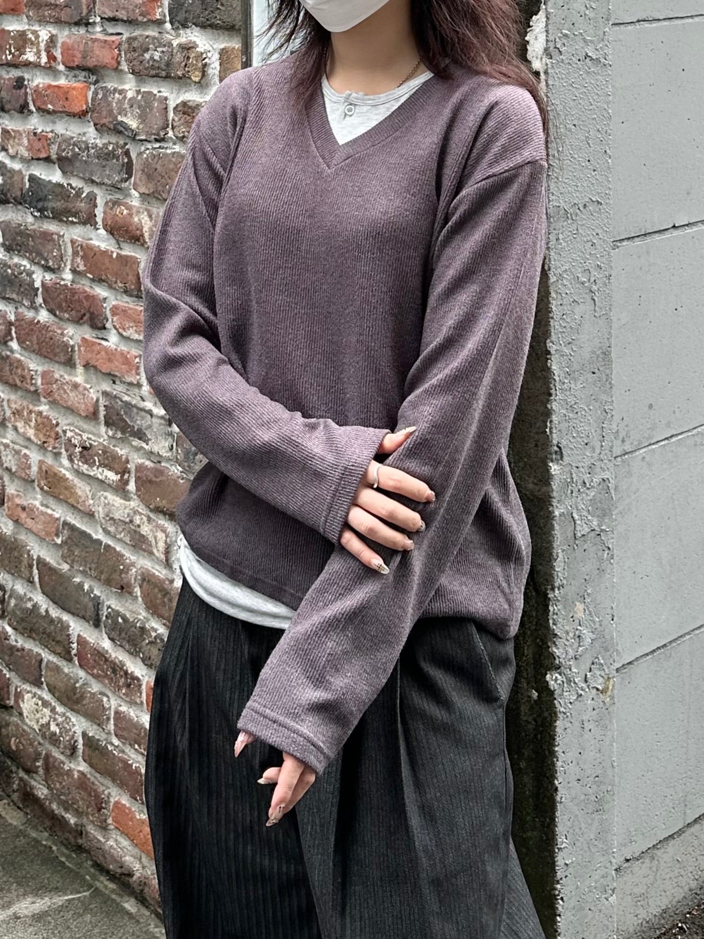 大阪店WEB限定受注制【Chikashitsu +】layered v-neck knit (3color)
