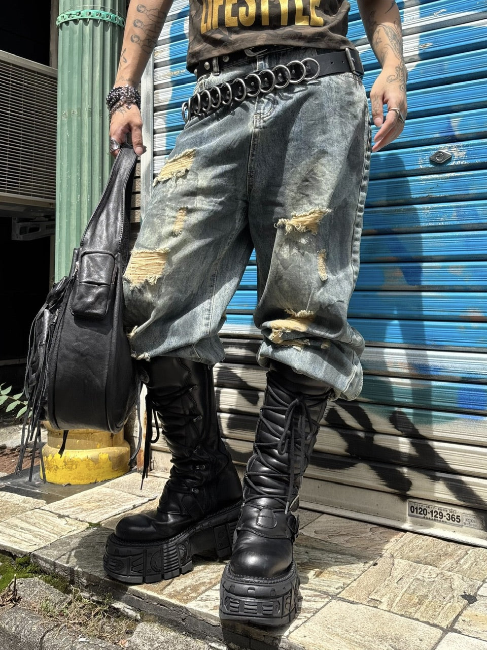【Never mind the XU】paint damage denim pants (2color)
