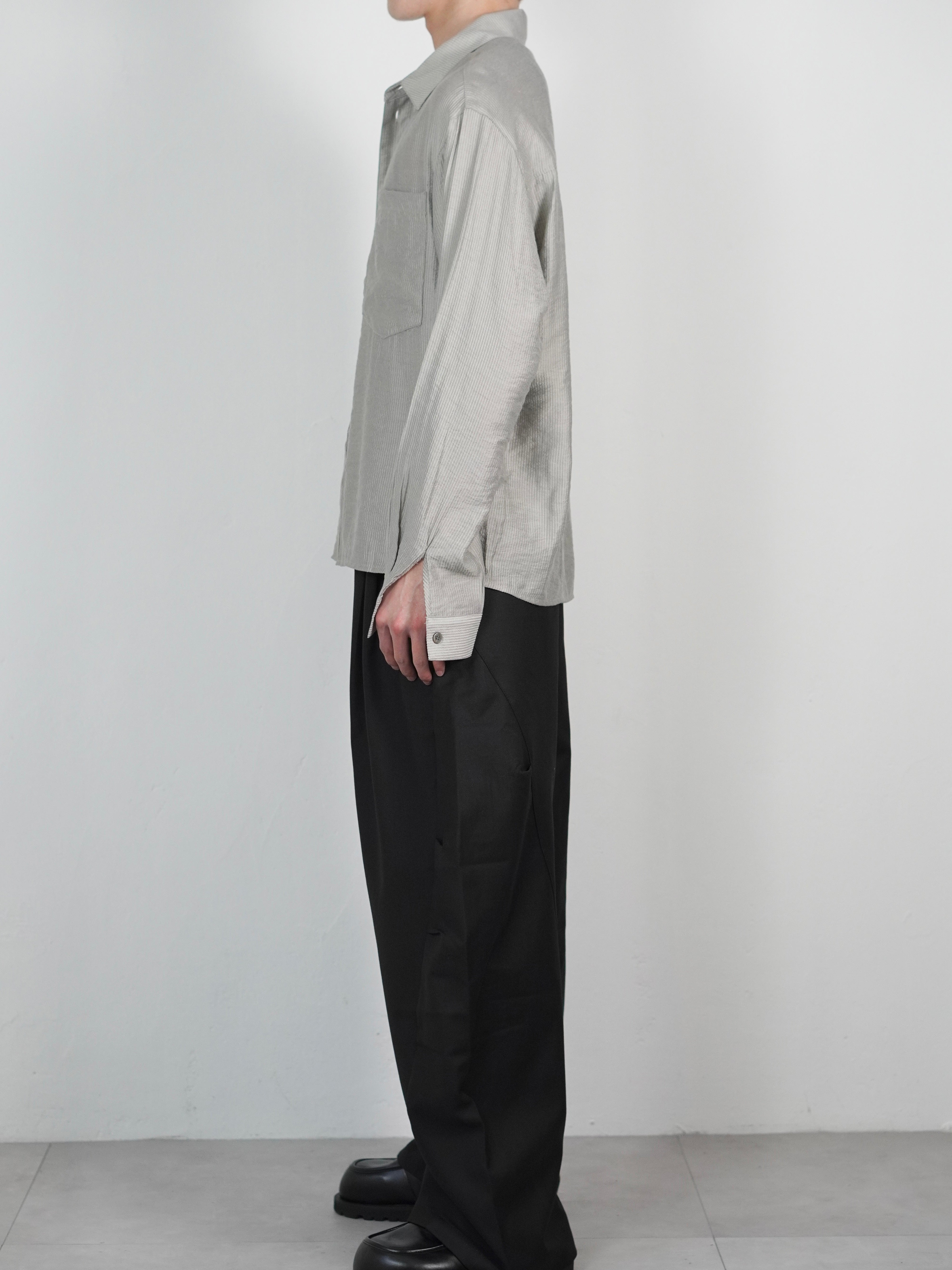 5/8 20:00 発売 受注制【Chikashitsu +】soft cropped stripe shirt (3color)
