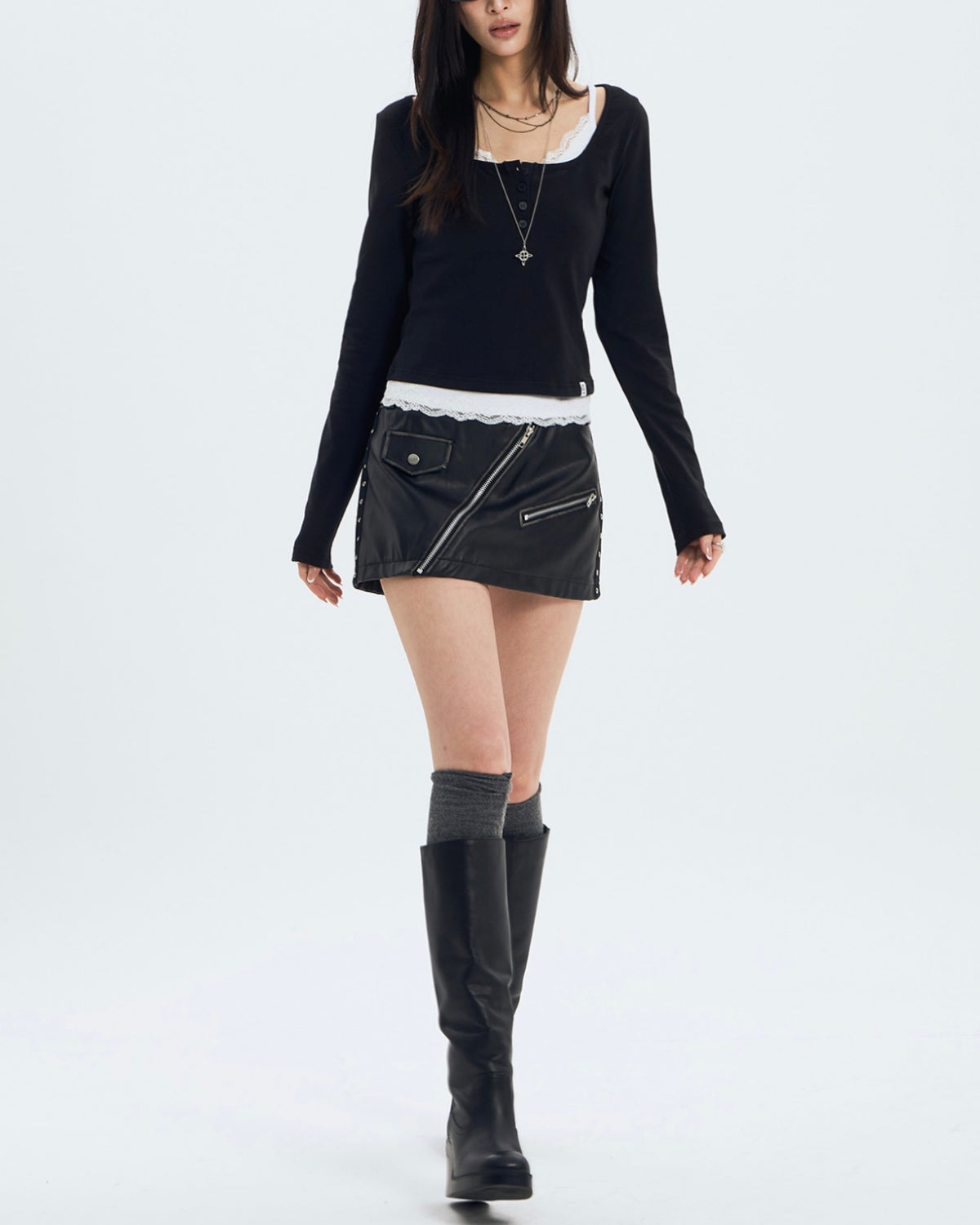 【NOT KNOWING】L/S Lace Layered Set