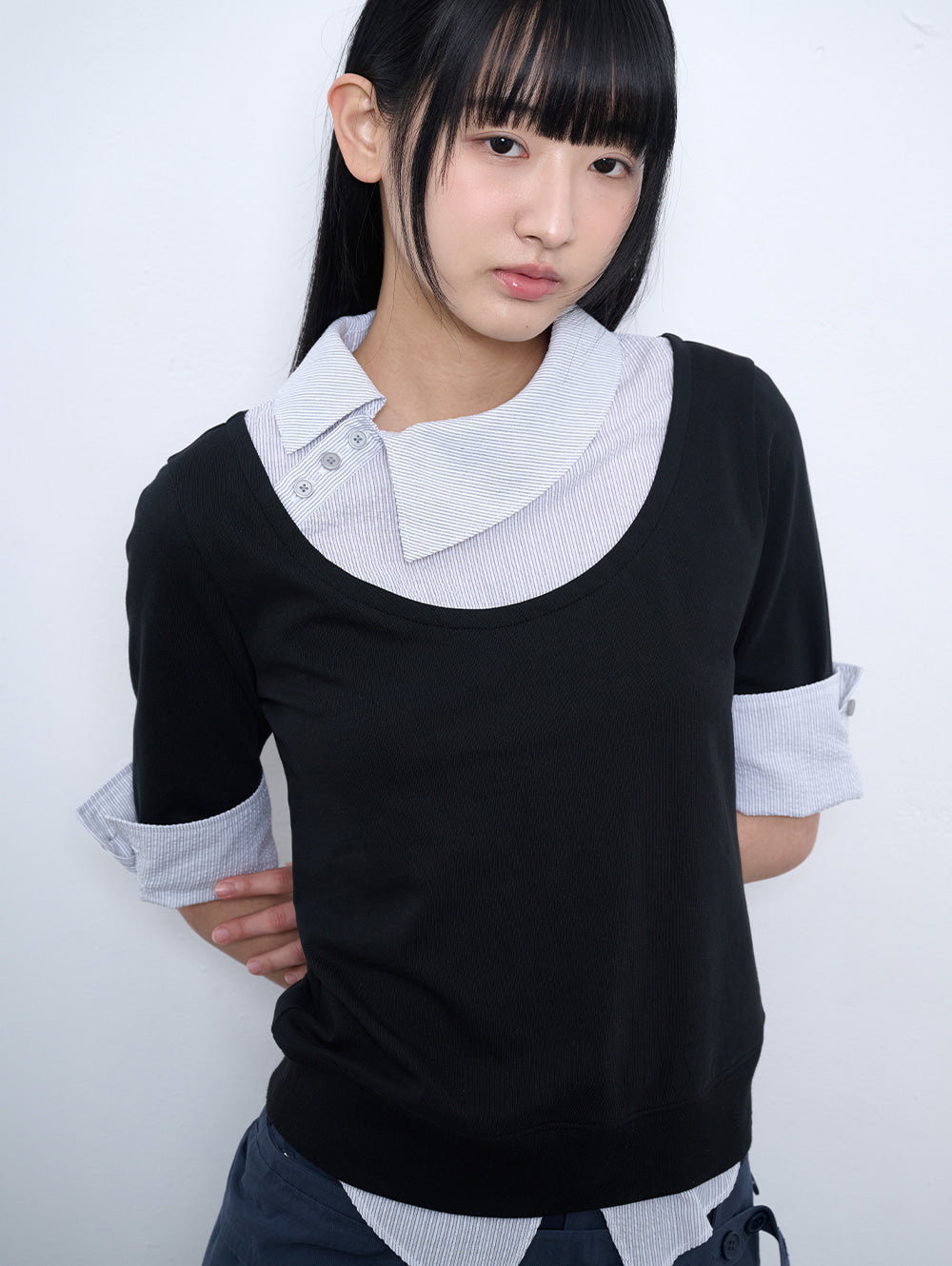 【TUOMIO】ASYMMETRIC COLLAR TOP