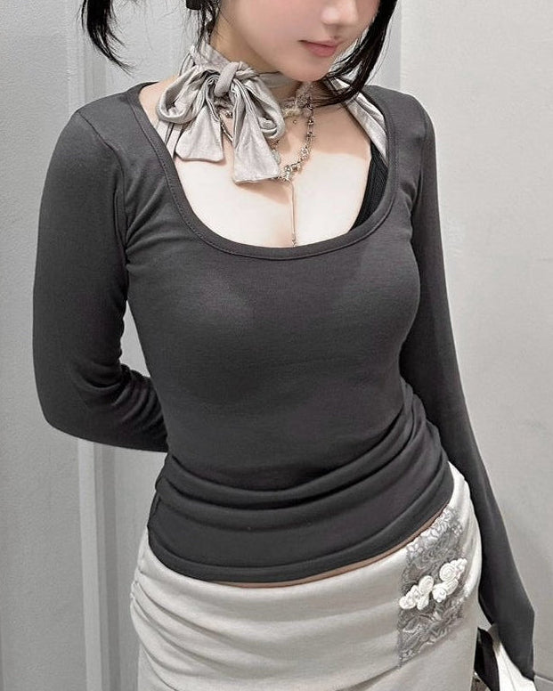 受注制【nmtc+】Ribbon Layered Long Sleeve Top (2color)