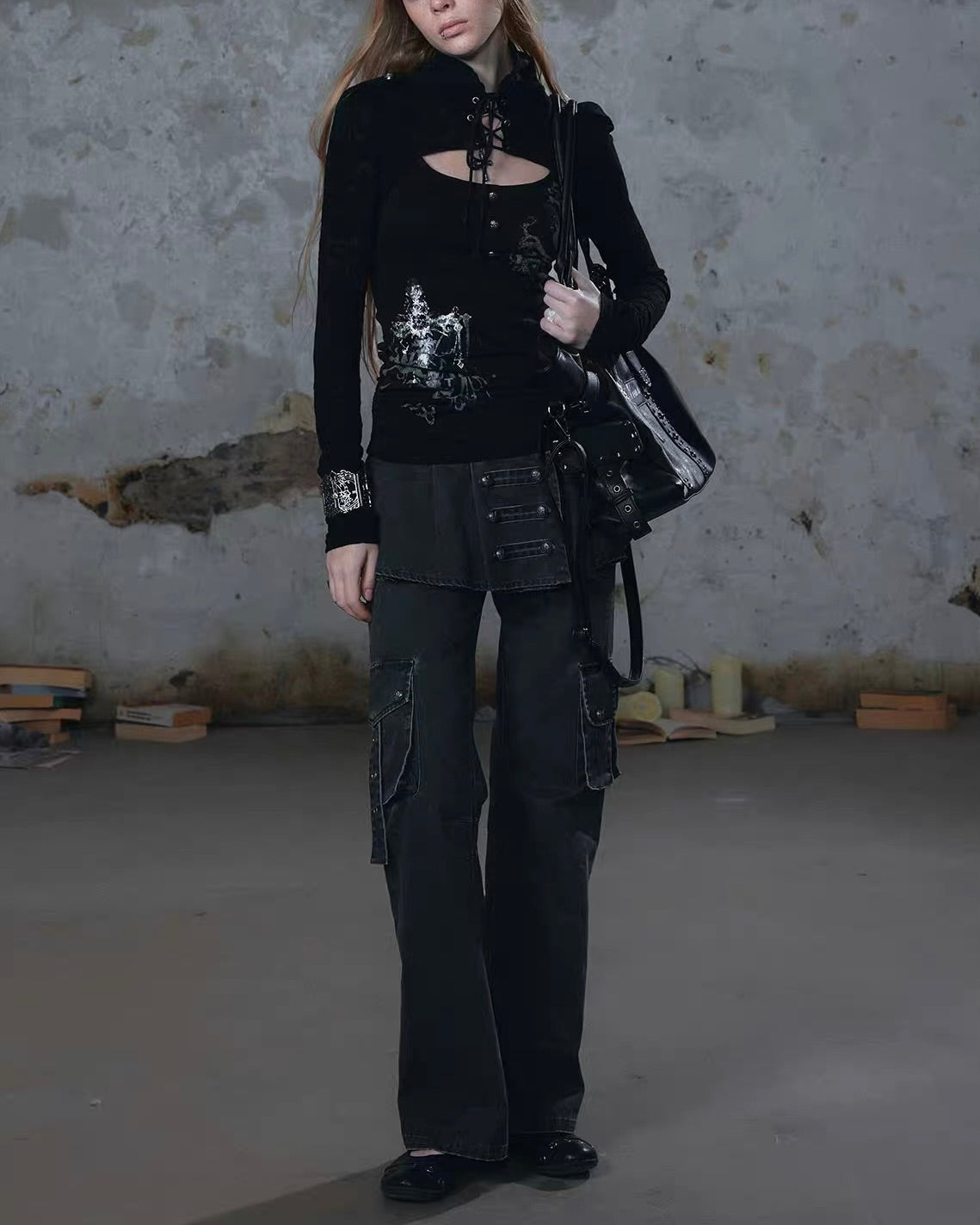 【Cest Nous】Lace-up Cross Top