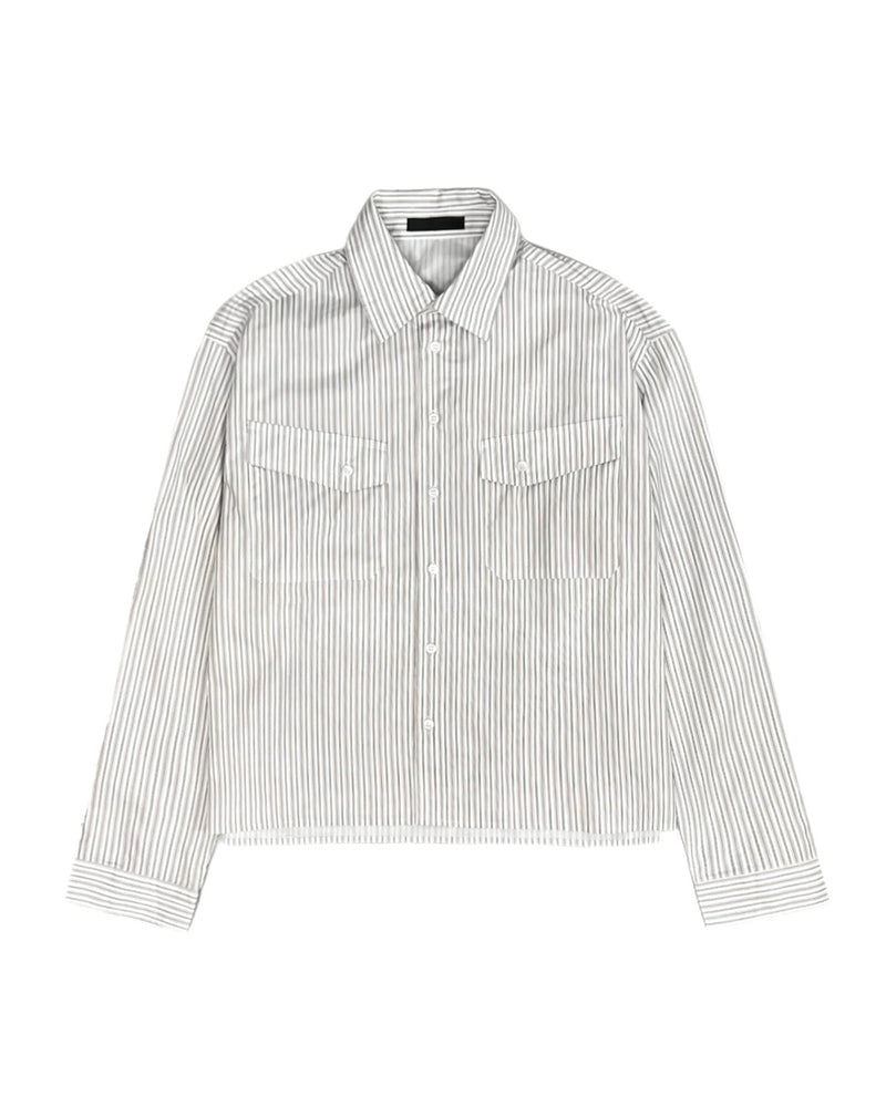 【Chikashitsu +】cropped pocket stripe shirt (2color)
