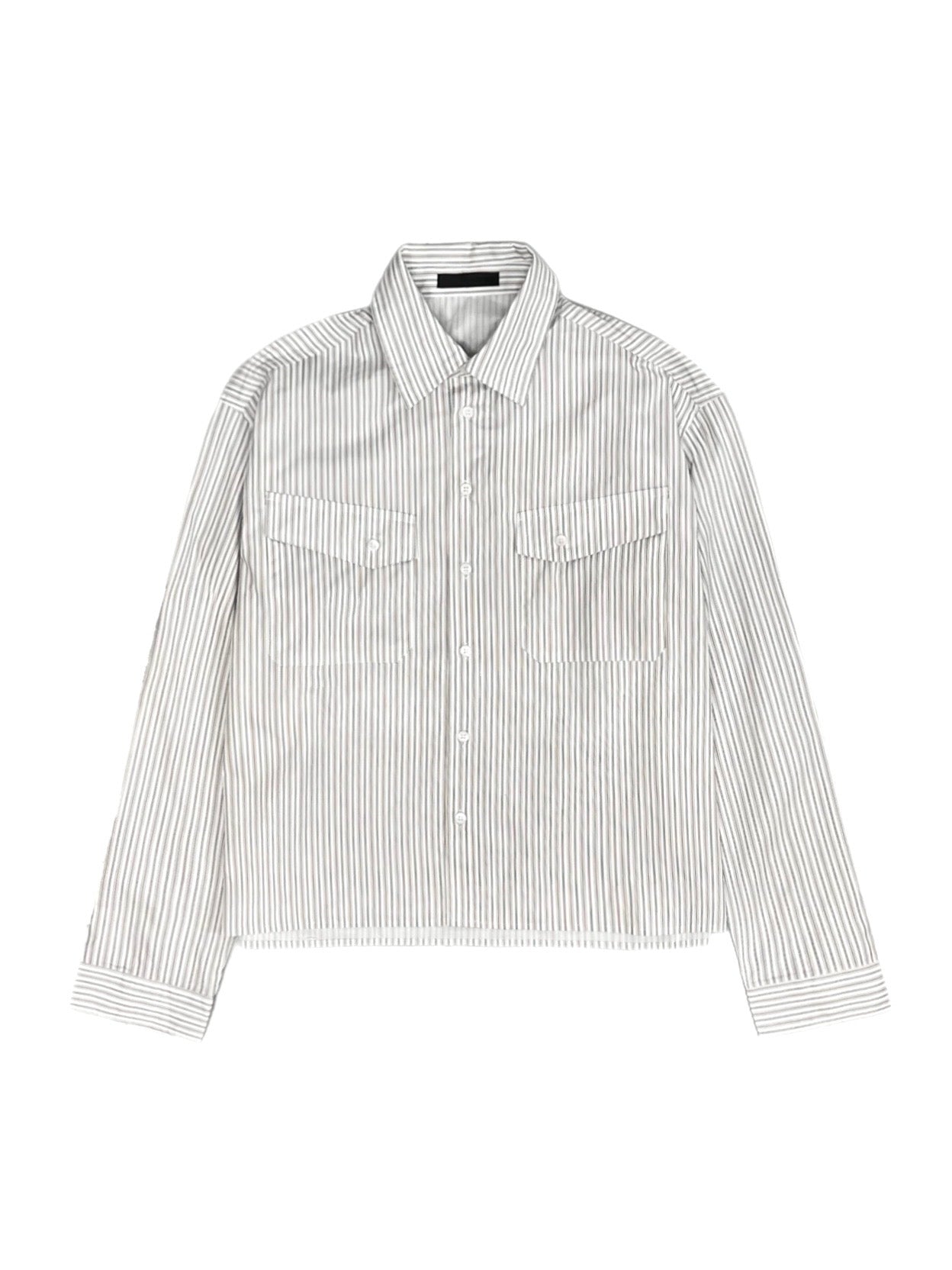 5/8 20:00 発売 
受注制【Chikashitsu +】cropped pocket stripe shirt (2color)