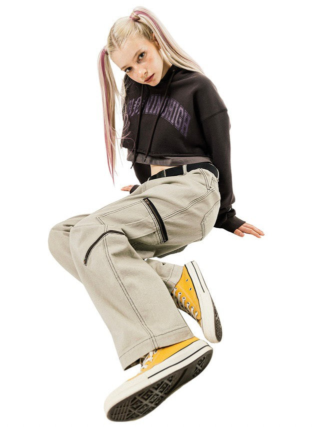 【running high】ARCH LOGO LAYERED CROP HOODIE