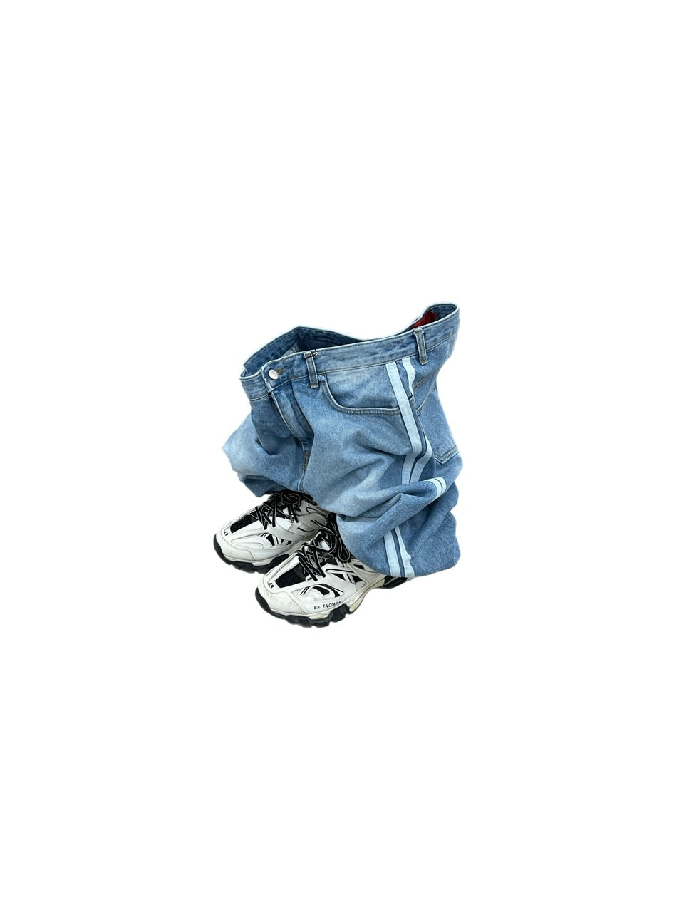 受注制【Chikashitsu +】oversized side line denim pants (2color)