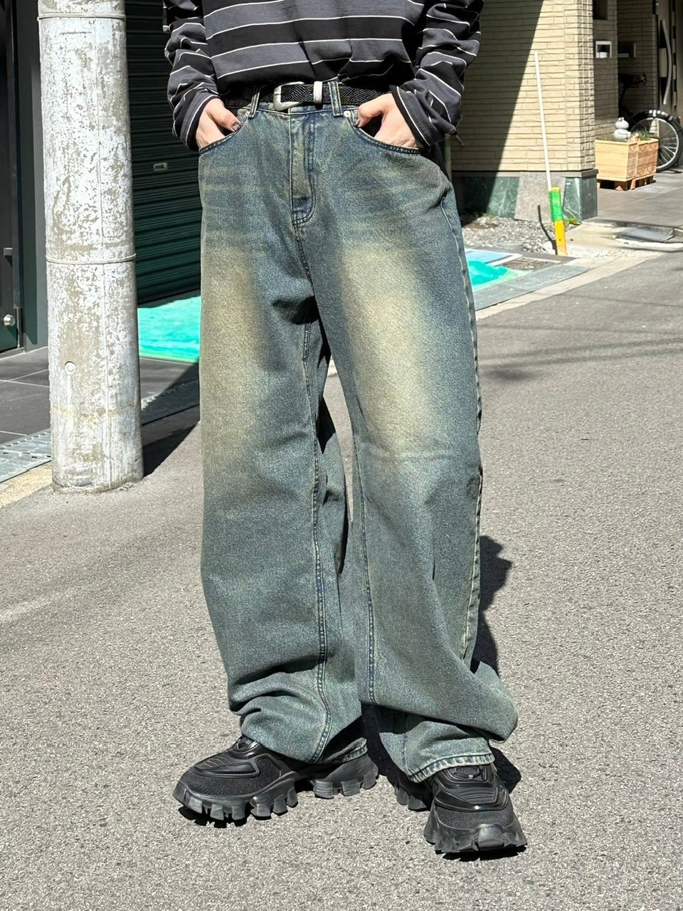受注制【Chikashitsu +】vintage wash semi wide denim pants / 【チカシツプラス】ヴィンテージウォッシュセミワイドデニムパンツ