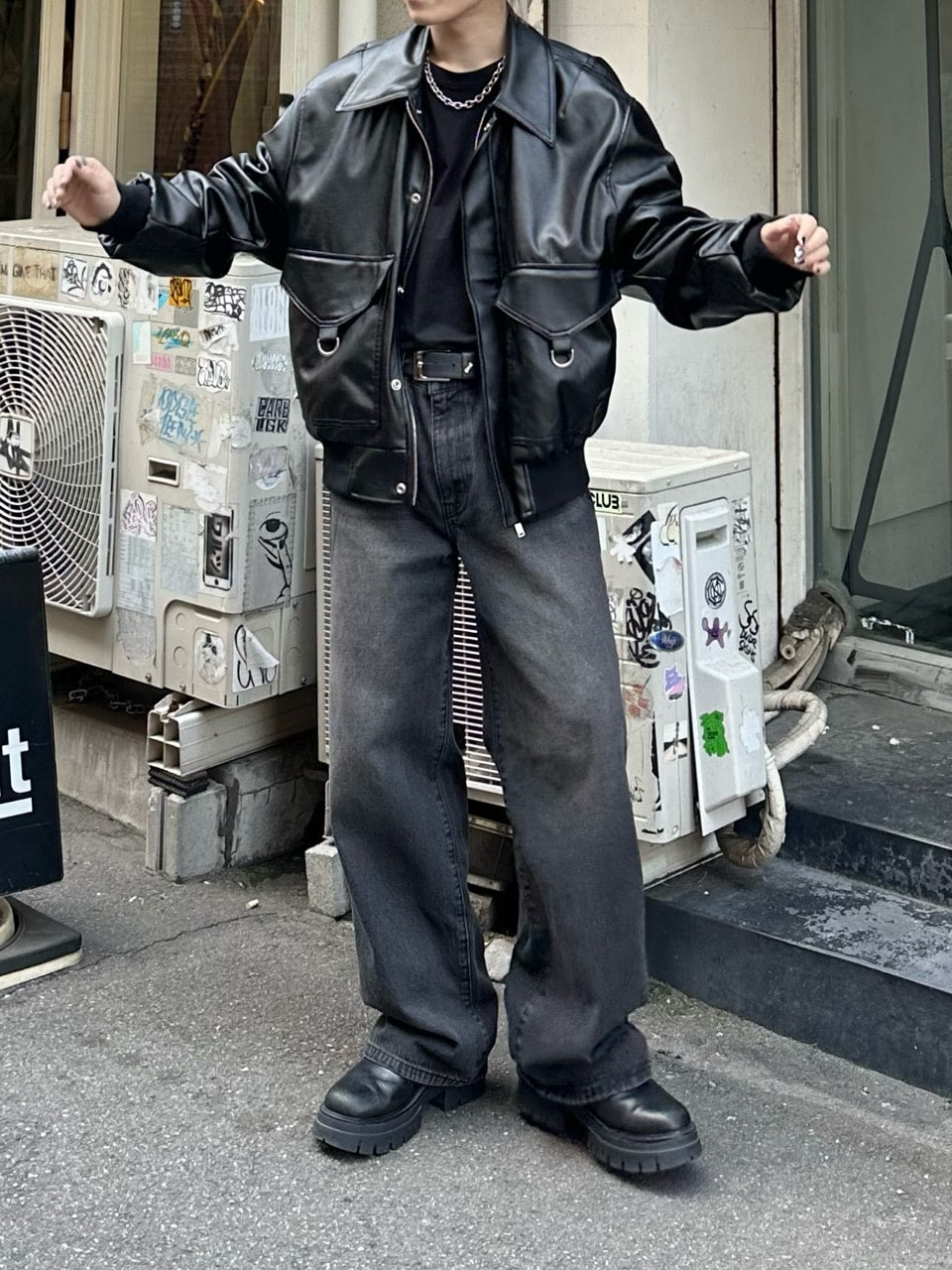 大阪店WEB限定【Chikashitsu +】double pocket leather jumper (3color)