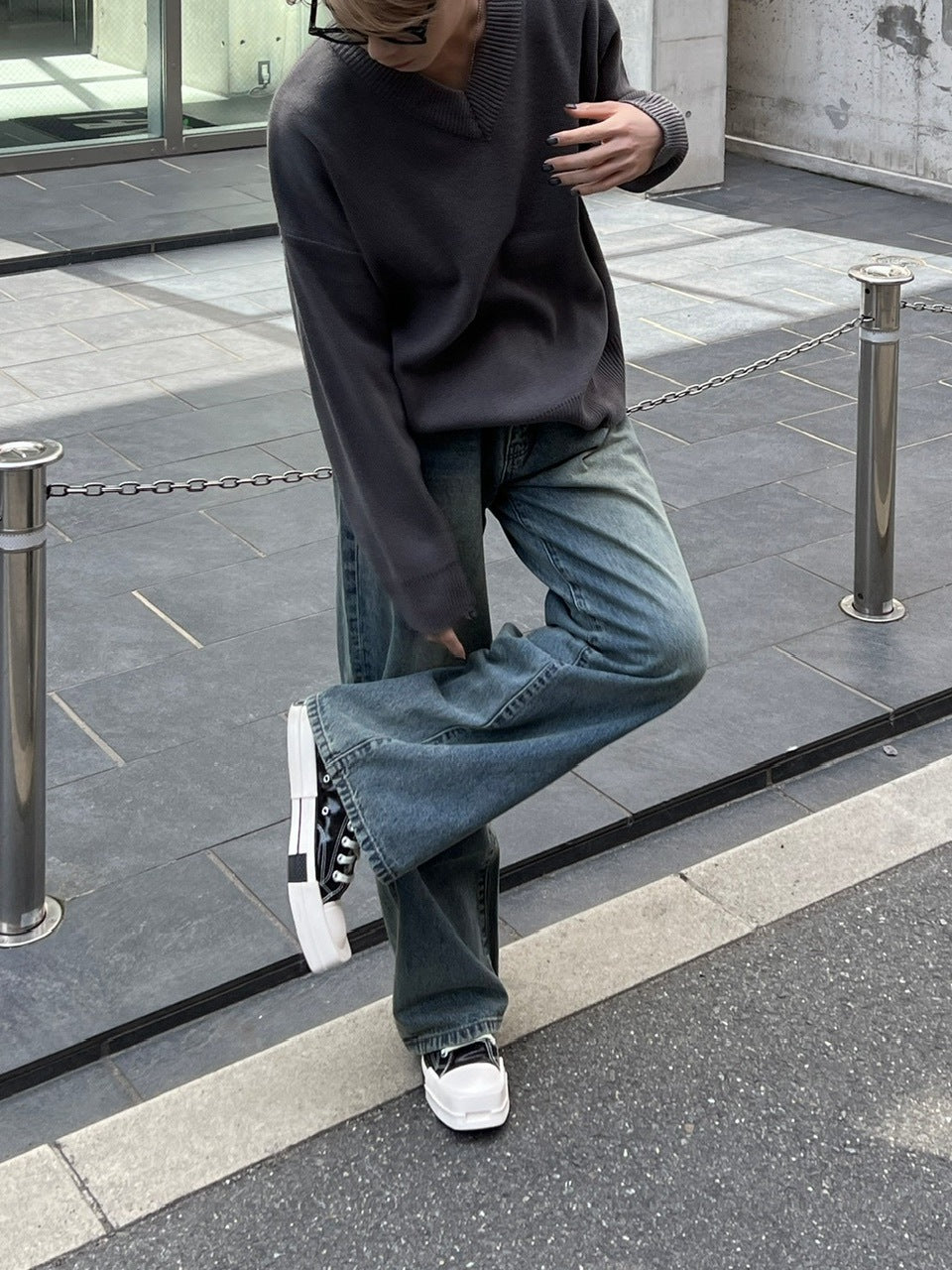 大阪店WEB限定受注制【Chikashitsu +】vintage color wash wide denim pants (3color)