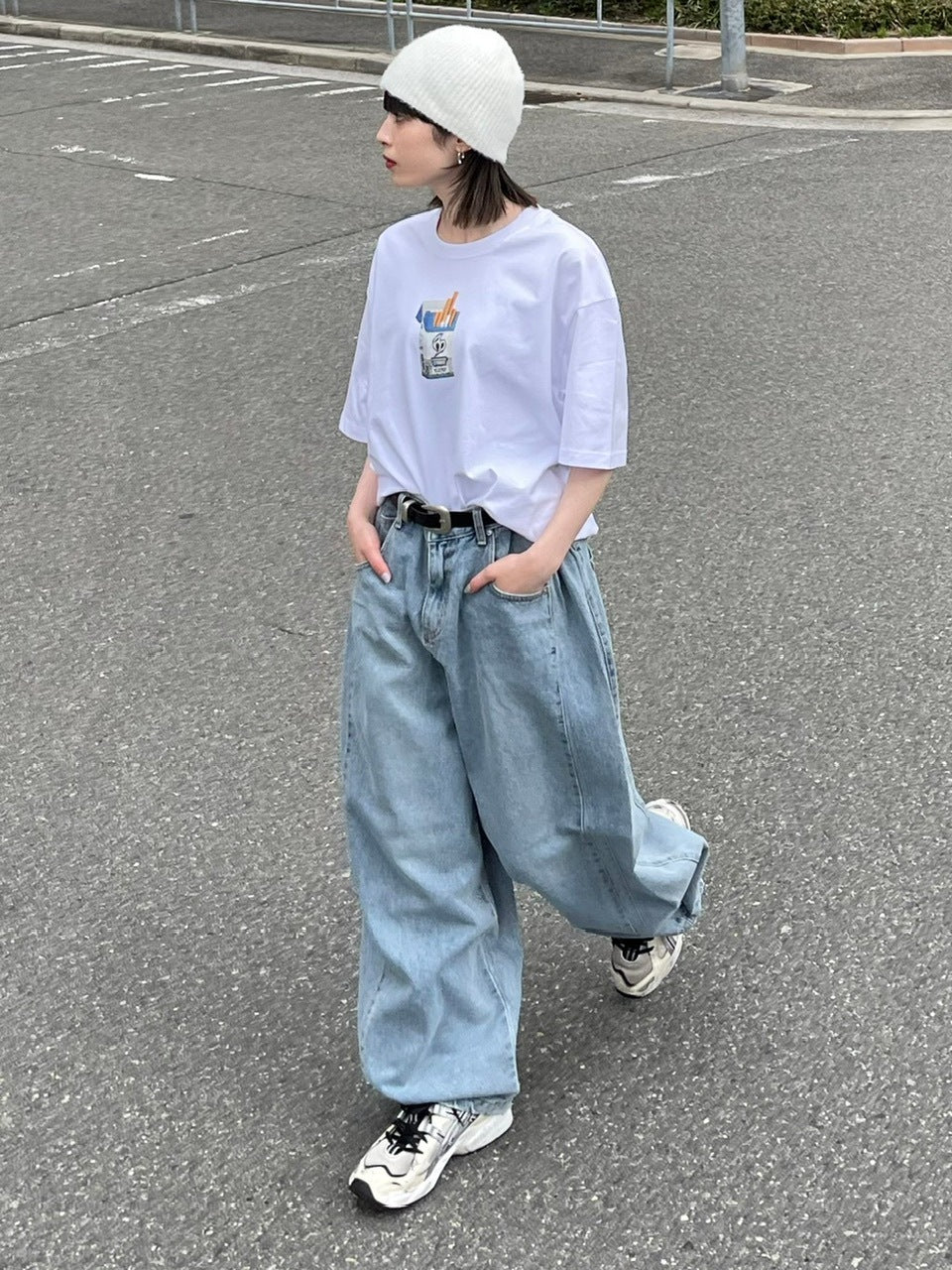 【Chikashitsu +】snap button denim pants (2color)