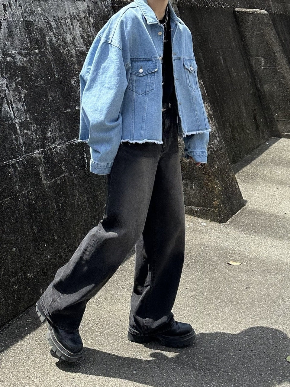 大阪店WEB限定受注制【Chikashitsu +】cutting cropped denim jacket