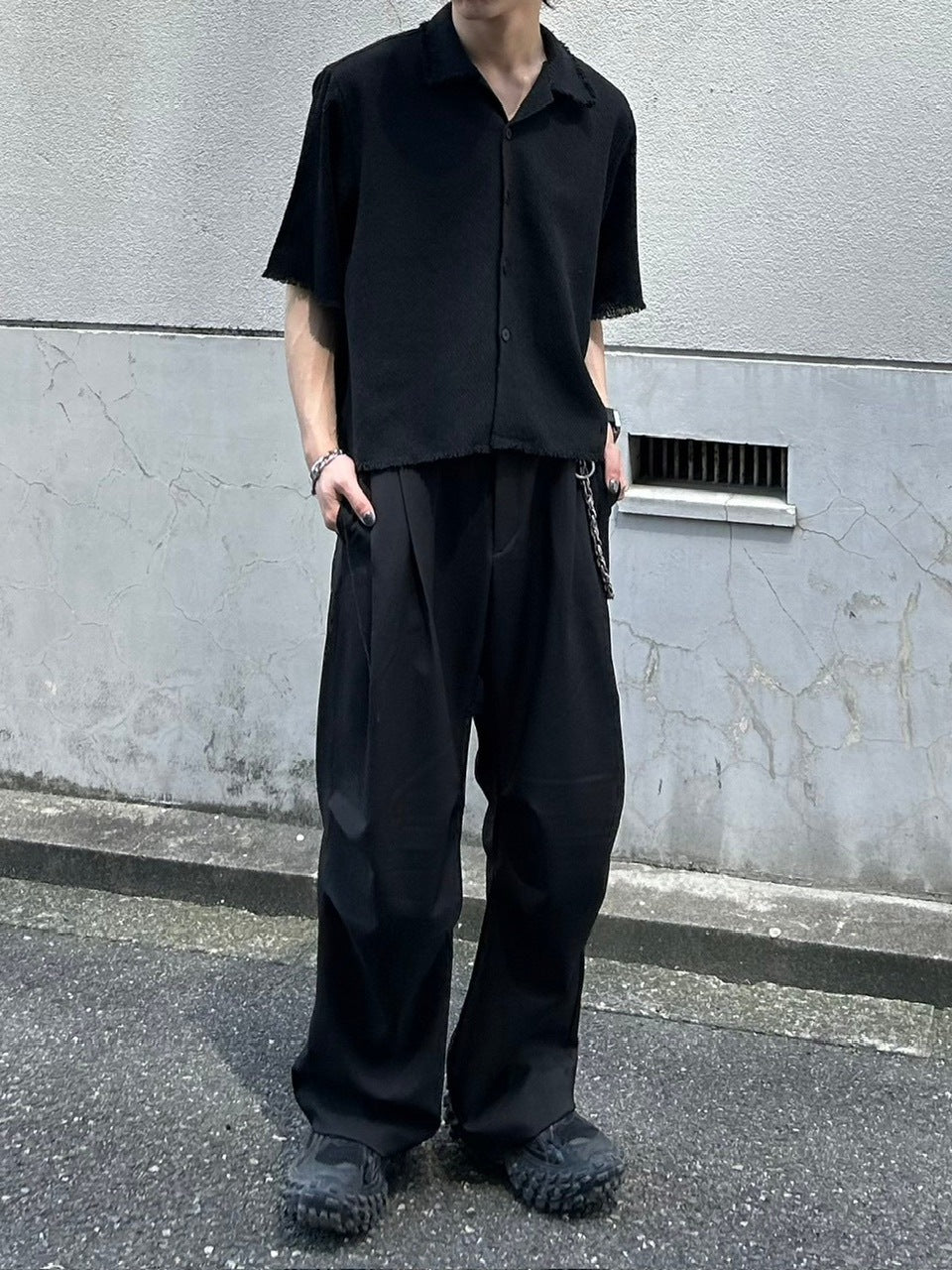 大阪店WEB限定受注制【Chikashitsu +】tweed cropped shirt (2color)