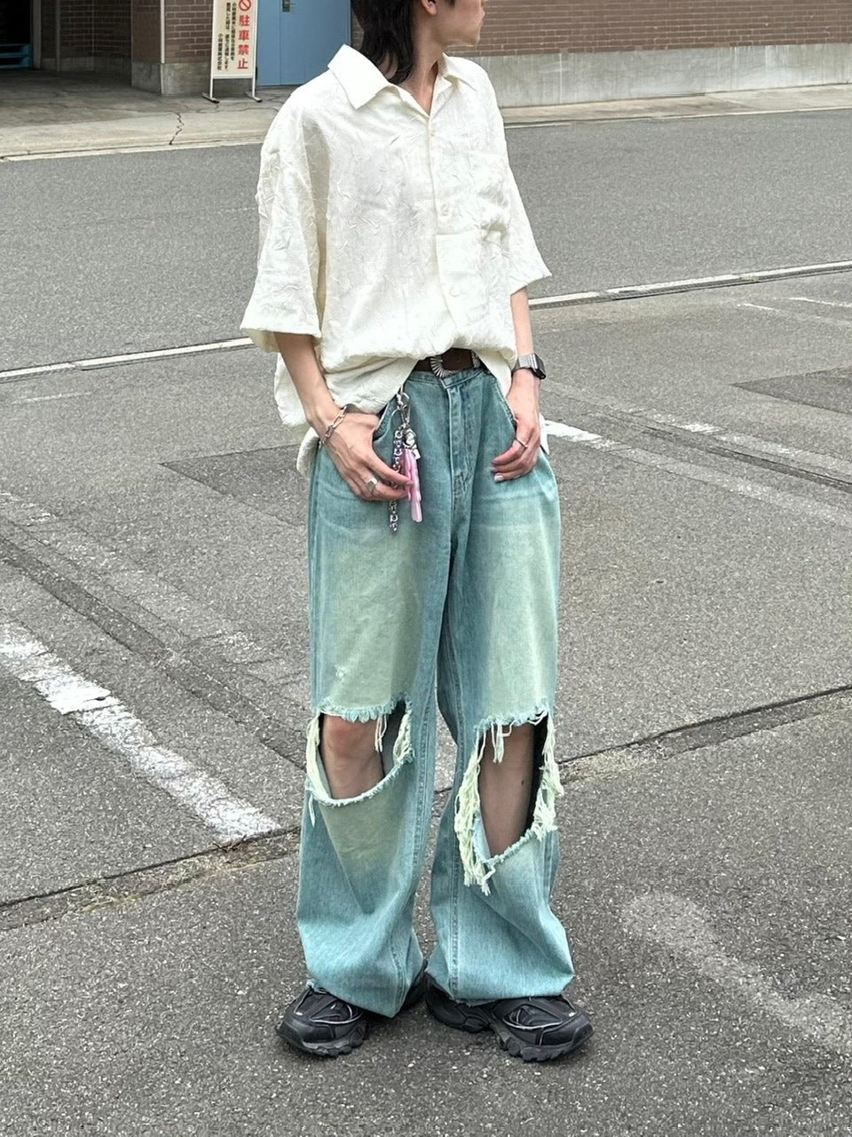 大阪店WEB限定【Chikashitsu +】vintage crash denim pants (2color)