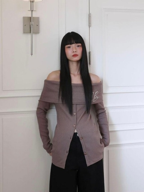 【Uglyshadow】BEAD KNIT OFF-SHOULDER / 【アグリーシャドウ】ビーズロングオフショルダー長袖カーディガン