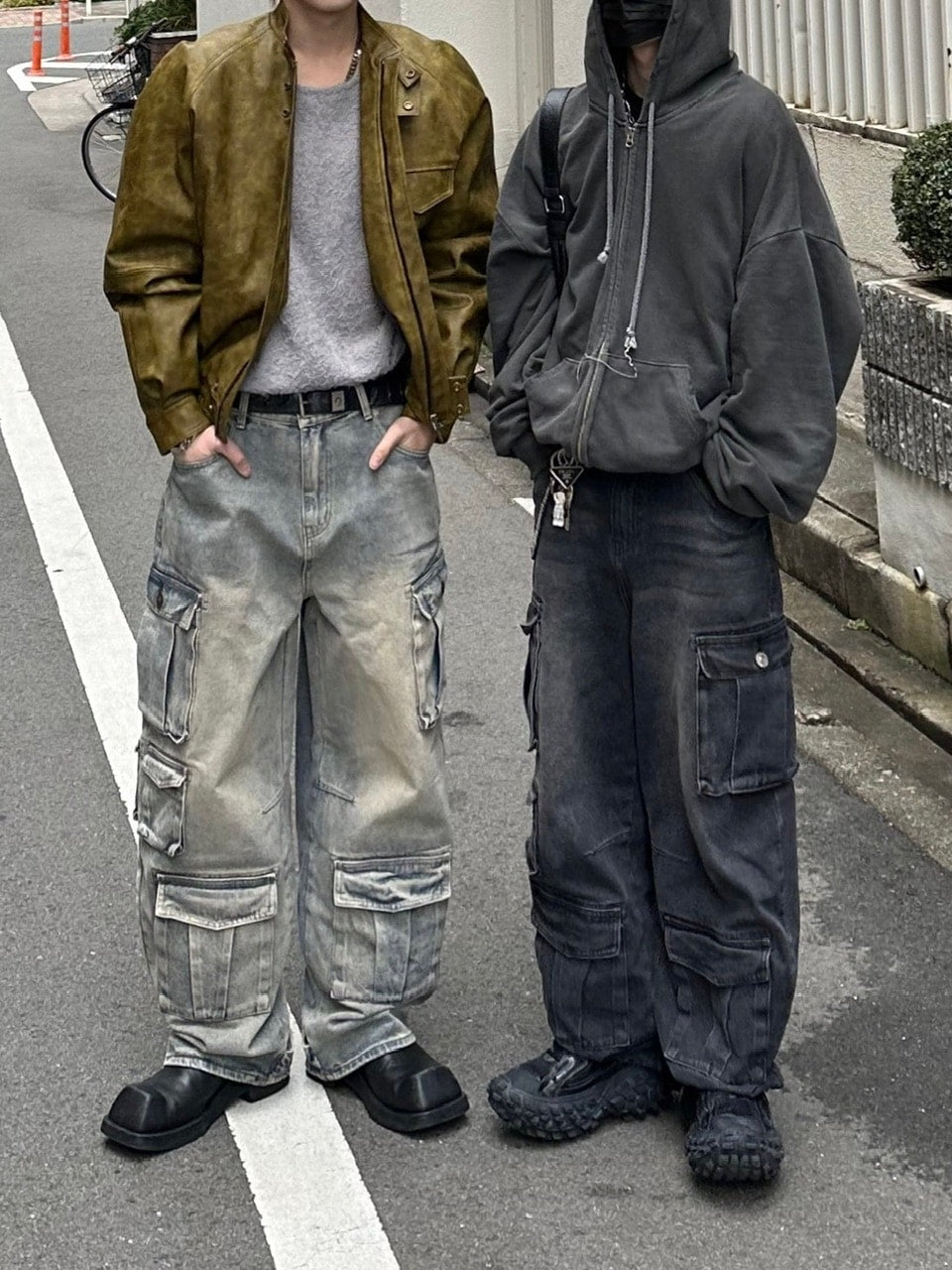 受注制【Chikashitsu +】vintage wash cargo denim pants (2color)