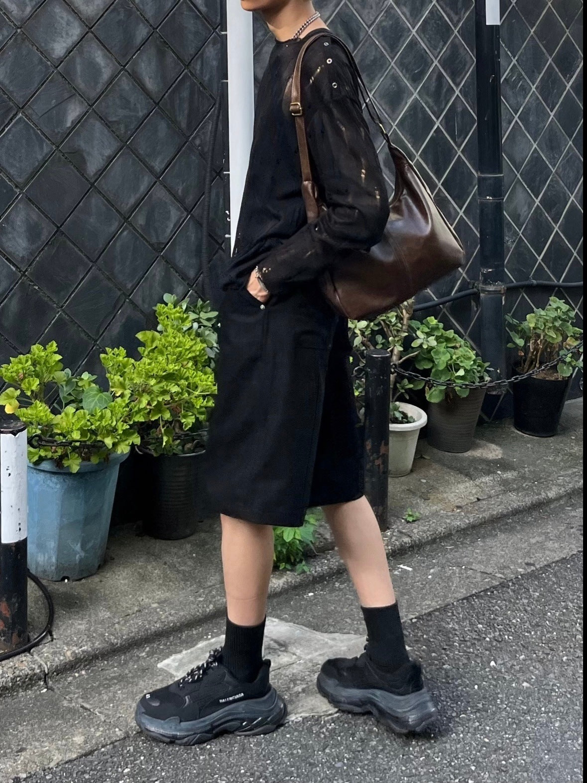 受注制【Chikashitsu +】shoulder button damage summer knit (3color)