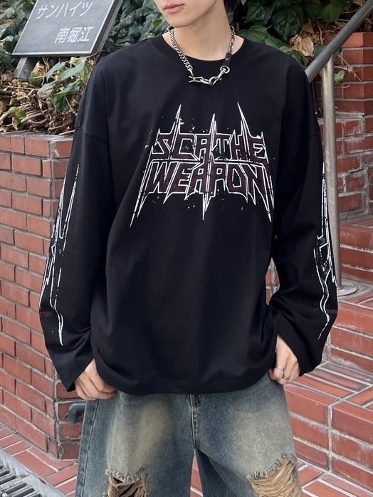 受注制【Chikashitsu +】oversized print long sleeve (2color) / 【チカシツプラス】オーバーサイズプリント長袖Tシャツ