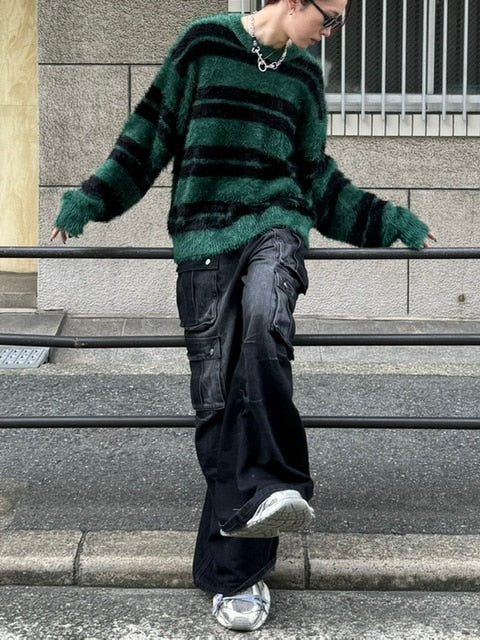 受注制【Chikashitsu +】hairy border knit (3color) / 【チカシツプラス】ヘイリーボーダーニット